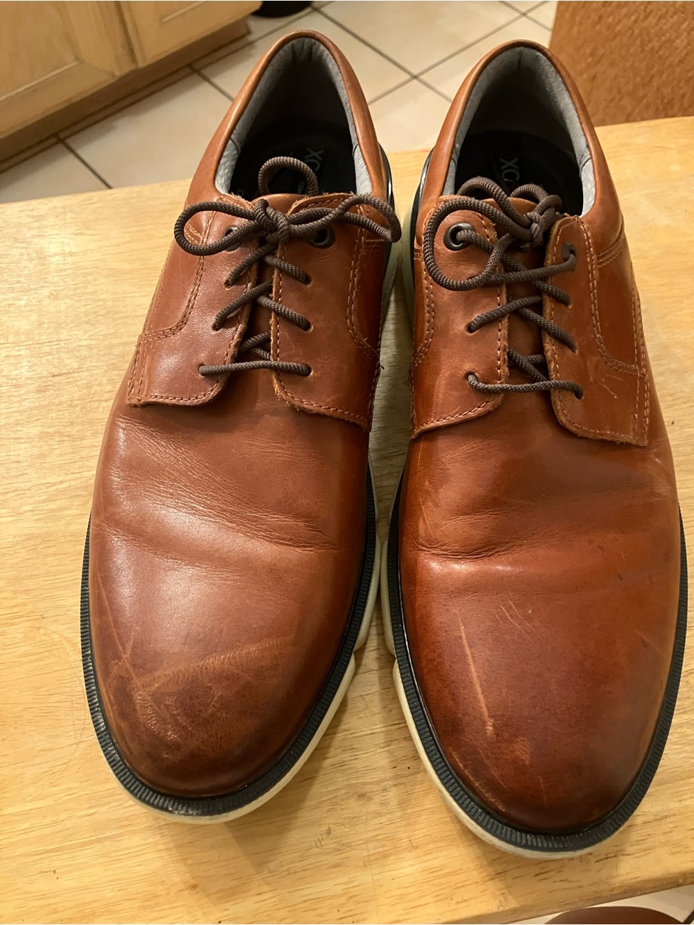 Men's Johnson & Murphy Casual Tan Leather Oxford Derby Shoes - Lace-Up Size 9M